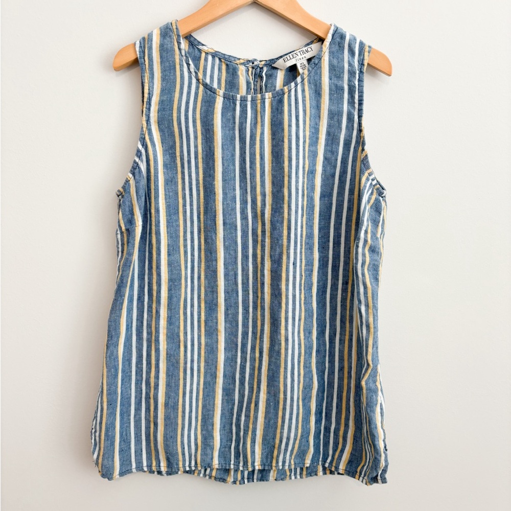 Ellen Tracy Striped Linen Tank Size Small